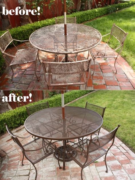 Painting Patio Furniture, Painted Garden Furniture, Patio Furniture Makeover, Iron Patio Furniture, Wrought Iron Patio Furniture, Metal Patio Furniture, Painted Patio, Patio Makeover, Furniture Paint