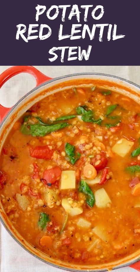 Red Lentil Potato Soup, Slow Cooker Red Lentil Soup, Red Lentil Stew Recipes, Red Lentil Stew, Best Lentil Soup Recipe, Stew With Potatoes, Lentil Stew Recipes, Red Lentil Recipes, Potatoes Roasted