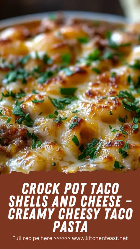 Love comfort food? This Crock Pot Taco Shells and Cheese recipe is a creamy, cheesy taco pasta that’s perfect for busy nights. Save it for dinner inspiration! Crock Pot Taco Shells And Cheese, Crockpot Taco Shells And Cheese, Crockpot Recipes Tacos, Taco Shells And Cheese, Crockpot Taco Pasta, Shells And Cheese Recipe, Taco Pasta Recipe, Shells And Cheese, Cheesy Taco Pasta