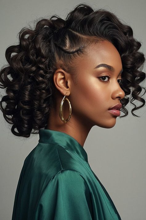 Black Hairstyles Fancy, Formal Hair Black Women, Modest Hairstyle, Hair Ideas For Prom, Prom Hairstyles For Black Women, Natural Hair Ideas, Hairstyle For Black Women, Natural Hair Wedding, Curly Prom Hair