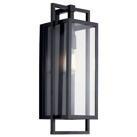 Kichler Goson 1-Light 20.25-in Black Outdoor Wall Light in the Outdoor Wall Lights department at Lowes.com Transitional Exterior Home, Factory Windows, Home Lights, Transitional Exterior, Black Sconces, Leaded Glass Windows, Black Outdoor Wall Lights, Industrial Style Lighting, Old Factory