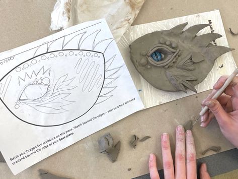 Dragon Eye Clay Sculptures | Ms. Amsler's Artroom Dragon Eye Ceramic, Air Dry Clay Projects For Middle School, Middle School Ceramics Lessons, Air Dry Clay Art Lessons, Fantasy Art Projects, Dragon Eye Craft, Dragon Eyes Clay, Dragon Eye Clay Art, Modeling Clay Art Projects