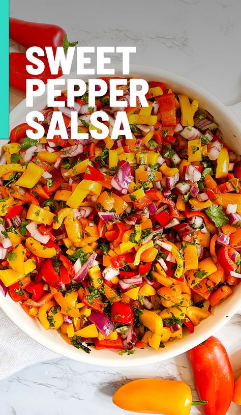 Colorful Peppers Recipe, Marinated Bell Peppers Recipe, Hot Pepper Appetizers, Ornamental Pepper Recipes, Tomato Free Salsa, Lunchbox Pepper Recipes, Recipes For Sweet Peppers, Unique Salsa Recipes, Tomato And Pepper Recipes