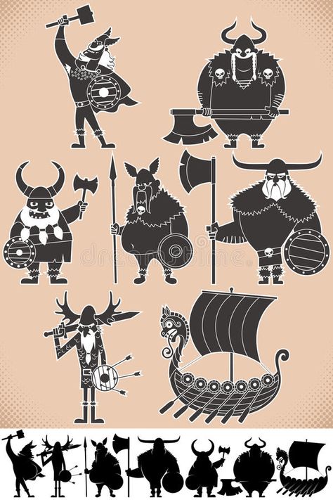 Viking Silhouettes vector illustration Pirate Barbarian, Cartoon Viking, Viking Drawings, Cartoon Character Clipart, Arte Viking, Nordic Scandinavian, Silhouette Clip Art, Vector Cartoon, Character Design Animation