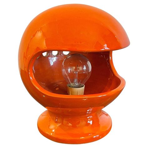 Space Age Furniture, Orange Table Lamps, 70s Interior, Orange Ceramic, Circular Mirror, Yellow Ceramics, Industrial Wall Lights, Ceramics Ideas, Ceramic Table Lamp