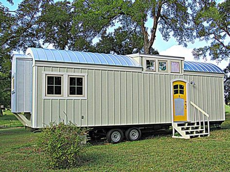 33ft Tiny Home on Wheels For Sale in Burton Texas. I like this but it needs about 3' added so a closet on each side (between bath and bedroom) can be added. Mobile Home Stairs, Tiny House Mobile, Tiny Home For Sale, Home Stairs, Tiny Home On Wheels, Loft Plan, Building A Tiny House, Home On Wheels, Tiny Cabins