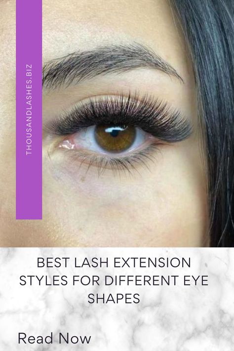 BEST LASH EXTENSION STYLES FOR DIFFERENT EYE SHAPES Forget everything you've ever believed about lash extension styles. In the beauty world, we're constantly told that "one size fits all" applies to pretty much anything and everything — including our lashes. But just as we all have different face shapes, hair textures, and skin tones, we also have different eye shapes. False Lash Styles, Hooded Eyes With Lash Extensions, Lashes For Deep Set Eyes, Best Eyelash Extensions For Eye Shape, Pretty Eyelash Extensions, Best Eyelash Extensions For Hooded Eyes, Las Extension Styles, Round Eye Lash Map, Eyelash Extensions Styles For Hooded Eyes