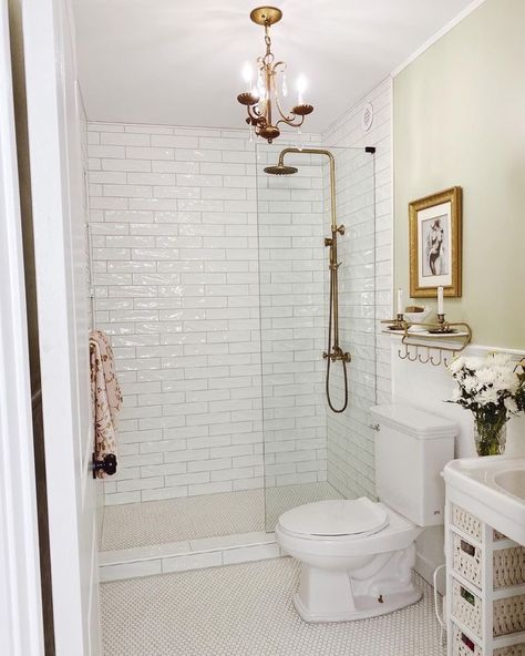 White Penny Tile Bathroom, Guilford Green, Traditional Bathroom Tile, Penny Tiles Bathroom, Textured Subway Tile, Textured Subway, Small Attic Bathroom, Subway Tile Showers, Subway Tiles Bathroom