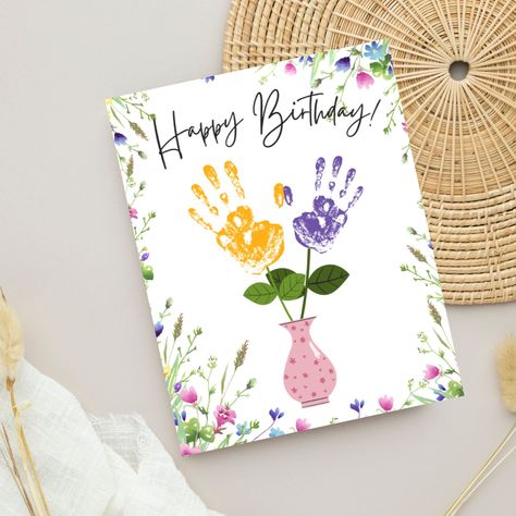 Printable Happy Birthday Handprint Craft, Handmade Birthday Craft For Mom, For Grandma, For Aunt, Two Sizes Instant PDF Download https://etsy.me/3ISUvj1 #pink #birthday #purple #birthdaycraft #birthdaycard #handmadegift #christian #happybirthday #handprintcr Craft For Grandmas Birthday, Grandma Birthday Craft, Aunt Crafts Ideas For Kids, Handmade Gifts For Mother's Birthday, Birthday Craft For Grandma, Homemade Birthday Cards For Grandma, Birthday Craft For Mom, Painting For Grandma, Happy Birthday Grandma Card