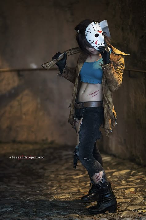 Jason Voorhees Womens Costume, Horror Movie Cosplay Female, Jason Vorhees Costume Women, Horror Cosplay Female, Jason Halloween Costume Women, Female Jason Voorhees, Leatherface Costume, Jason Halloween Costume, Jason Costume