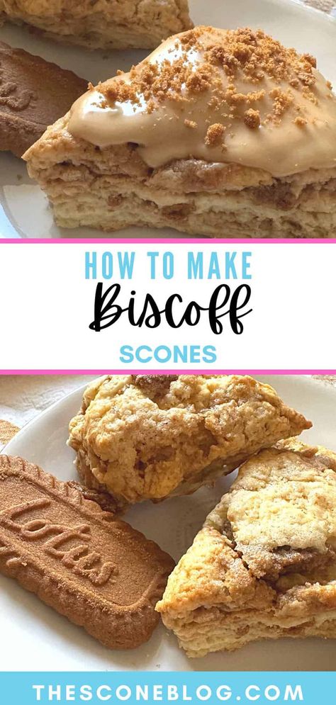 Craving something sweet and buttery? Try our Homemade Biscoff Scones recipe – an irresistible treat that's easy to make at home. 🍪❤️ #Biscoff #BiscoffScones #CookieButterScones Scones With Jam And Cream, Turtle Scones Recipe, Coffee Cake Scones, Cookie Butter Scones, Christmas Scones Recipe Easy, Hibiscus Scones, Scone Packaging Ideas, Sweet Scones Recipe Easy, Biscoff Biscotti