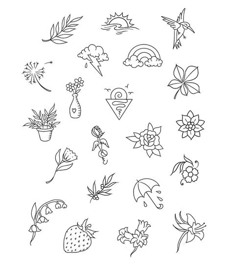 Garden Flash Tattoo, Plant Flash Tattoo, Flower Tattoo Flash, Coquette Tattoo, Tattoo Dragonfly, Leaves Embroidery, Small Girly Tattoos, Finger Tats, Handpoke Tattoo