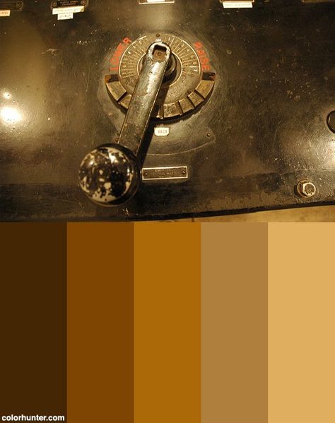 Variety of wood tones from blonde to dark brown.  Coppery and brass tones also. Brass Colour Palette, Analog Color Palette, Brass Color Palette, Steampunk Color Palette, Steampunk Bedroom, Vintage Color Schemes, Pantone Trends, Analogues Colour, Steampunk Theme