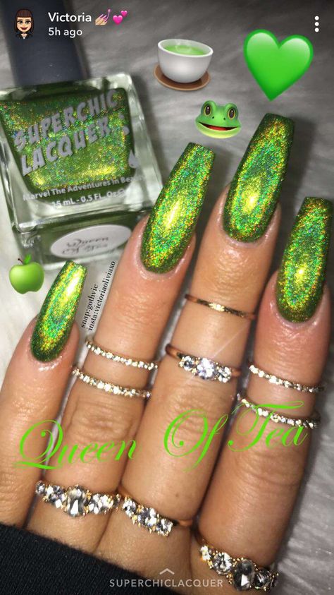 Neon Green Glitter Nails, Neon Green Jelly Nails, Shego Nails, Black And Neon Green Nails, Glitter Green Nails, Green Glitter Nails, Fall Toe Nails, Acrylic Nails Almond Shape, Neon Green Nails