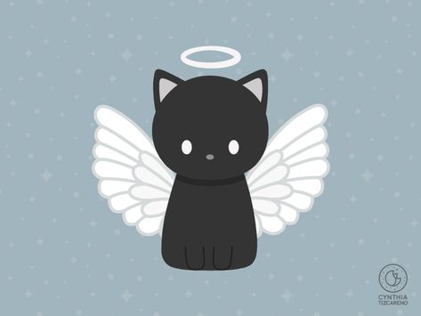 Angel Cat by Cynthia Tizcareno Black Cat With Angel Wings, Black Cat Angel Tattoo, Angel Cat Aesthetic, Cat Angel Drawing, Black Cat Illustration Cute, Angel Cat Drawing, Cute Angel Drawing, Cat Angel Tattoo, Cute Cat Anime