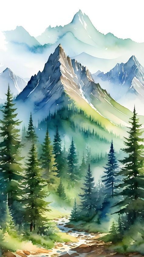 Watercolor Forest Tattoo, Landscape Painting Watercolor, Watercolor Paintings Of Animals, Tree Watercolor Painting, Watercolor Art Landscape, Watercolor Paintings Nature, Watercolor Forest, Watercolor Paintings For Beginners, Landscape Watercolor