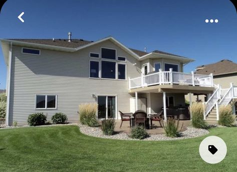 Lower Patio Under Deck, Landscape Along House, Raised Deck Off Back Of House, Concrete Patio Under Deck, Deck Setup, Walkout Basement Patio, Basement Patio, Patio Under Decks, Deck Inspiration