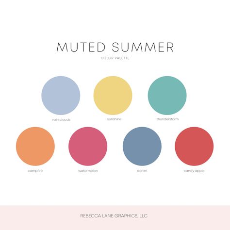 Muted Summer Color Palette – Rebecca Lane Graphics Neutral Summer Palette, Early Summer Color Palette, August Color Palette 2023, Muted Watercolor Palette, Summer Outfit Color Palette, Summer Nail Palette, Summer Muted Color Palette, Breezy Color Palette, Soft Summer Color Palette Wedding