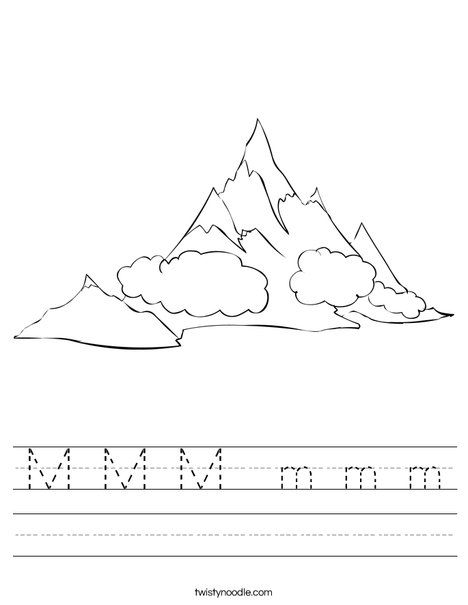 M M M m m m Worksheet - Twisty Noodle Mt Everest Drawing, Mount Everest Climbers, Kindergarten Pictures, Mountain Printable, Simple Paintings, Cc Cycle 3, Geography For Kids, Twisty Noodle, Mountain Pictures