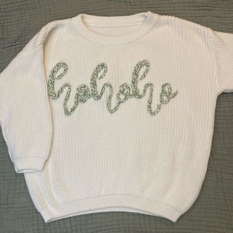 Ivory Hand Embroidered “Hohoho” Kids Christmas Sweater. Size 3-4 New Without Tags. The Item Has Been Gently Laundered To Prevent Future Shrinkage After The Embroidery Has Been Added. Hand Wash Only, Lay Flat To Dry.