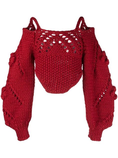 dark red,crochet #crochet#aesthetic#crochetoutfit Outing Outfit, Wool Jumper, Red Outfit, Red Wool, Open Knit, Shoulder Design, Stage Outfits, Balloon Sleeves, Cuff Sleeves