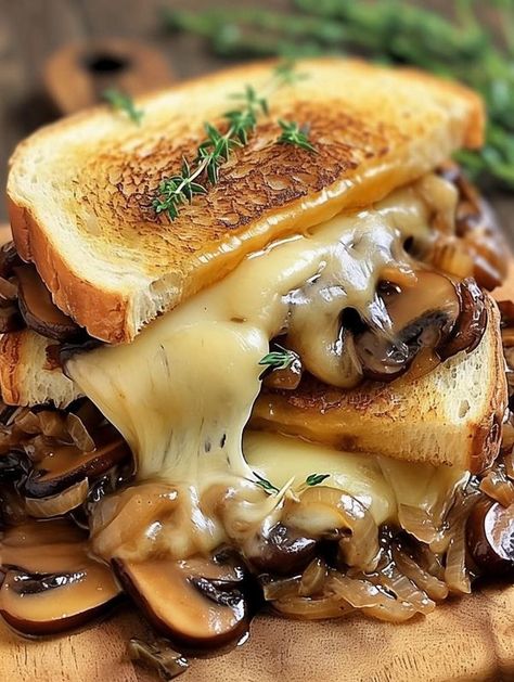 Chef Bobby Flay | Grilled Cheese with Gouda, Roasted Mushrooms, and Onions 🍞 | Facebook Roasted Mushrooms And Onions, Christmas Eve Appetizers, Parmesan Mashed Potatoes, Recipes Grilled Cheese, Great Sandwiches, Mushrooms And Onions, Recipes With Enchilada Sauce, Luncheon Ideas, Food Plates