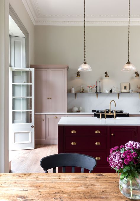 Maroon Kitchen, Kitchen Pendant Lights, Georgian Style Homes, Industrial Style Kitchen, Kitchen Pendant, Kitchen Extension, Pink Kitchen, Kitchen Trends, Kitchen Diner