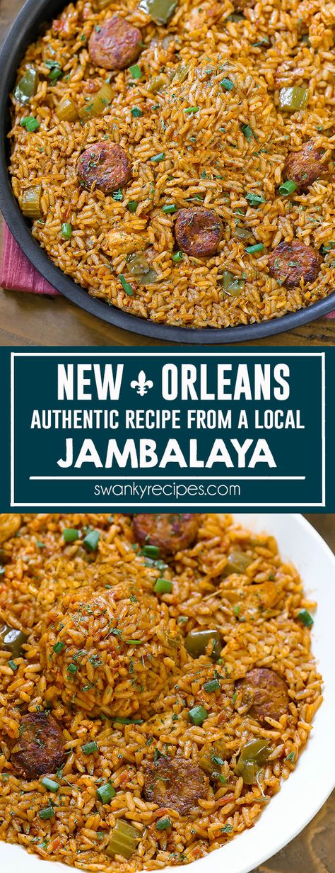 Jambalaya Recipe - Classic Jambalaya recipe from a New Orleans local. A real and authentic Creole rice recipe with andouille sausage, creole seasoning, vegetables, and seasoning. A taste of the French Quarter. Creole Chicken And Sausage, Creole Jambalaya Recipe, Creole Jambalaya, Andouille Sausage Recipes, Creole Chicken, Jambalaya Recipe Easy, Chicken And Sausage Jambalaya, Sausage Jambalaya, Chicken And Sausage