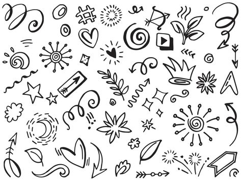 Scrapbook Filler Doodles, Doodle Embellishments, Basic Doodles, Doodle Fillers, Filler Doodles, Journal Dump, Graffiti Elements, Flower Doodle, Birthday Card Drawing