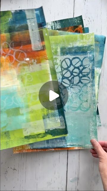 Tiffany Sharpe on Instagram: "These are some papers I made on the gelli plate while making mixed media cards with @karenelainecreative. I’m pretty excited about how these turned out, so I’m going to hoard them for a while. 😂 

The circle stencil from @meganquinlanstudio is perfect for this type of project! And now I’m thinking her new washi might just match my new color palette!

#fodderschoolproject #megsstencils #fodderschool #collagefodder #mixedmedia" Gelli Plate Cards, Circle Stencil, Mixed Media Cards, Gelli Printing, Gelli Plate, The Circle, School Projects, Washi, And Now