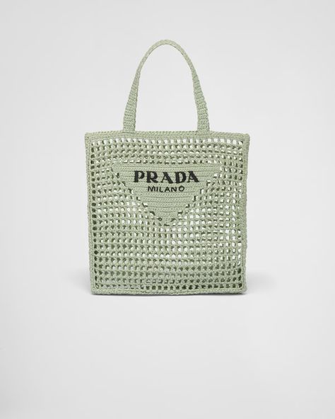 Prada Raffia Tote Bag, Prada Raffia, Raffia Tote Bag, Embroidered Lettering, Prada Triangle, Prada Tote Bag, Crochet Tote Bag, Lettering Logo, Crochet Tote