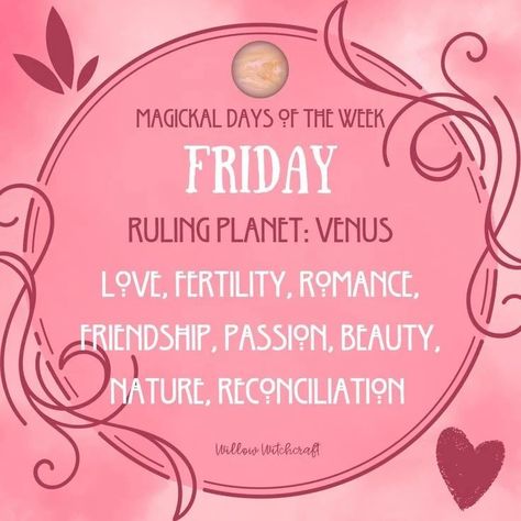 Magickal Friday Blessings ~ Friday Spellwork #friday #magickalfriday💫✨ #daysoftheweek #magickaldays Friday The 13th Spells Witchcraft, Friday Spiritual Meaning, Friday Magic, Spell Crafting, Friday Meaning, Witchy Academia, Candle Magic Spells, Pink Witch, Spells Magic