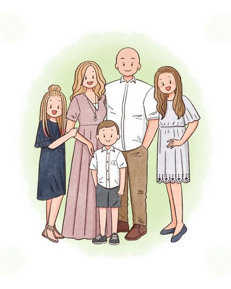 TWO FIVE MEMBERS family portrait/ Digital portrait/ Custom | Etsy Big Family Drawing, Draw Family, Family Drawing Illustration, Family Picture Drawing, Mother And Child Drawing, Illustrated Family Portrait, Family Portrait Drawing, Family Clipart, Family Stickers