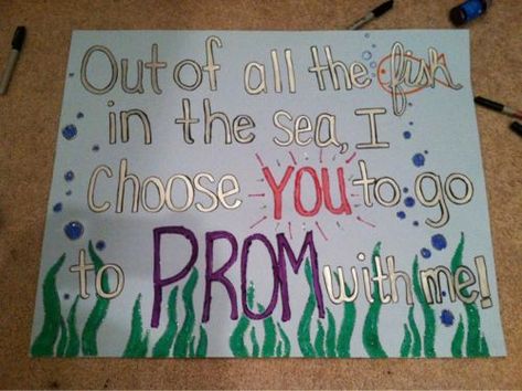 Under The Sea Promposal, Out Of All The Fish In The Sea Promposal, Fish Promposal Ideas, Fish Hoco Proposal, Prom Sign Ideas, Sadies Proposals, Prom Signs, Formal Proposal, Prom Posals