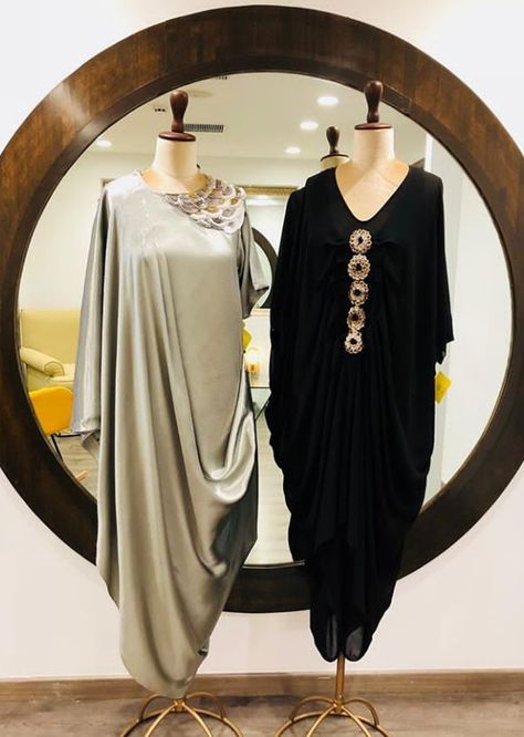 Beautiful Draped Dresses. Drape Dresses Indo Western, Western Dresses For Women, Kaftan Designs, Draping Fashion, Cowl Dress, Party Wear Indian Dresses, Classy Dress Outfits, Fashionista Clothes, Indian Designer Outfits