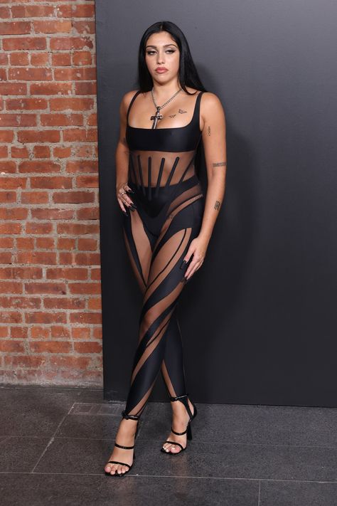 Kylie Jenner Pairs a Sheer Catsuit With a Black Thong For Her Boldest Outfit Yet Sheer Catsuit Outfit, Catsuit Outfit, Black Catsuit, Cfda Awards, Brooklyn Museum, Womens Style, Satin Pumps, Thierry Mugler, Couture Collection