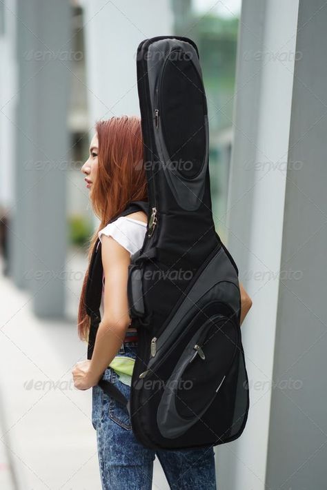 Posing Outdoor, Thai Travel, Portrait Posing, Person Portrait, Realistic Photos, Woman Posing, Guitar Bag, People Person, Guitar Girl