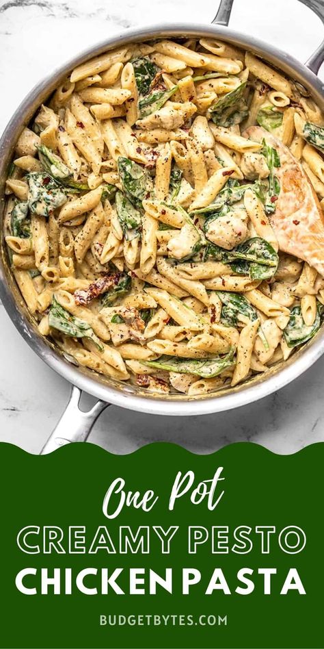 This super lush and Creamy Pesto Chicken Pasta is perfect for busy weeknights. Everything cooks in one pot and is done in under 30 minutes! Creamy Pesto Chicken, Pesto Pasta Recipes Chicken, Creamy Pesto Chicken Pasta, Creamy Pesto Pasta, Chicken Penne, Quick Pasta Recipes, Pesto Pasta Recipes, Calorie Meals, Creamy Pesto