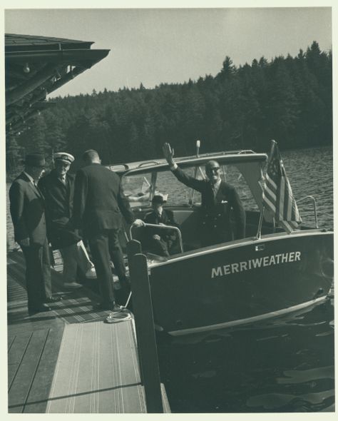 A guest enjoying boating at Camp Topridge, summer home of Marjorie Merriweather Post. Camp Topridge, Marjorie Merriweather Post, Spring Social, Adirondack Style, Flight Schedule, Weekend House, Private Plane, Historic Houses, Adirondack Mountains