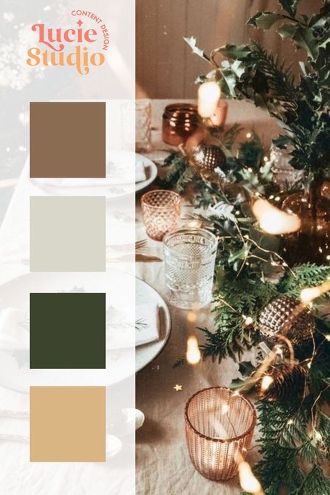 Christmas table color palette by Lucie studio Bronze Color Scheme, Chocolate Images, Christmas Color Schemes, Xmas Color, Christmas Palette, Christmas Colour Schemes, Terracotta And Green, Color Terracota, Christmas Color Palette