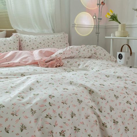 Duvet Covers Pink, Pink Floral Bedding, Comforter Sets Aesthetic, Simple Bedding Sets, Girls Pink Bedding, Pink Bed Sheets, Duvet Covers Floral, Flower Comforter, Floral Print Bedding