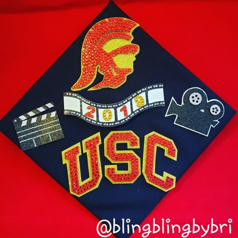 Usc Grad Cap, Rhinestone Graduation Cap, Senior Painted Jeans, Grad Cap Decorated, Custom Rhinestone, Graduation Cap Designs, Graduation Caps, Graduation Hat, Cap Decorations