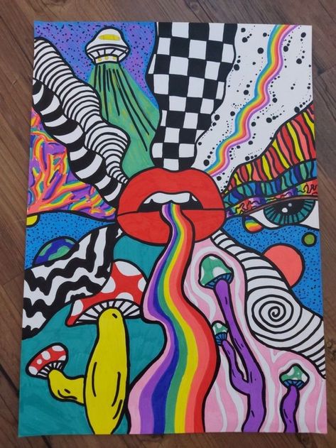 Trippy Drawing Ideas Colorful, Art Posca Ideas, 80s Drawings Ideas, Posca Drawing Ideas Simple, Hippie Drawing Ideas Doodles, Trippy Draws Doodles, Trippy Drawing Ideas Easy, Trippy Drawing Ideas, Trippy Drawings