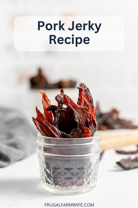 Pork Jerky Recipe - The Frugal Farm Wife Air Fryer Pork Jerky, Ground Pork Jerky Recipes, Pork Jerky Recipe Smokers, Pork Jerky Recipe Dehydrator, Pork Loin Jerky Recipe, Pork Jerky Recipe, Smoker Jerky Recipes, Hobbie Farm, Ground Beef Jerky Recipe