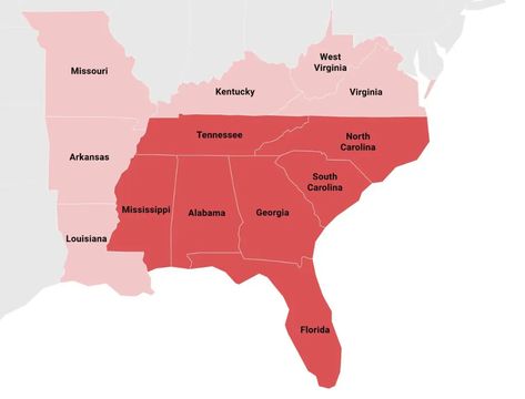 USA Southeast Region Map—Geography, Demographics and More 1 Southeast Region Map, Southeast Region, The Continental, Usa Map, States Of America, Geography, United States Of America, United States, Map