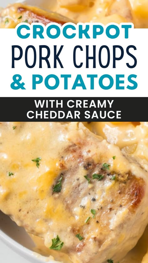 Crockpot Pork Chops And Potatoes, Creamed Peas And Potatoes, Cheesy Pork Chops, Recipe For Family, Potatoes Dinner, Buttery Potatoes, Pork Crockpot Recipes, Pork Chop Recipes Crockpot, Slow Cooker Recipes Pork