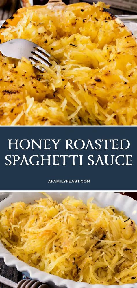 Sweet honey, butter, and freshly ground black pepper add fantastic flavor to this easy Honey Roasted Spaghetti Squash. Spaghetti Squash Recipes Chicken, Spaghetti Squash Recipes Vegan, Family Feast Recipes, Healthy Squash Recipes, Spaghetti Squash Recipes Healthy, Spaghetti Squash Recipes Easy, Squash Spaghetti, Recipes Spaghetti, Roasted Spaghetti Squash