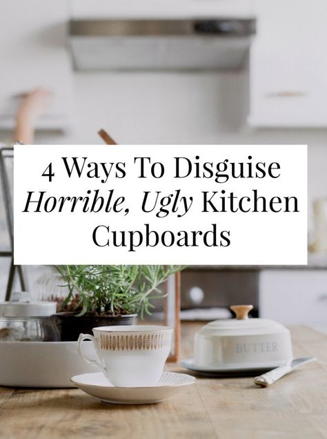 Got a rental kitchen to DIY? We've got four great ideas to cover + beautify those janky cupboards! // yesandyes.org Rental Makeover, Ugly Kitchen, Rental Kitchen, Trendy Apartment, Small Kitchen Organization, Small Bathroom Makeover, Rental Decorating, Apartment Kitchen, Contact Paper