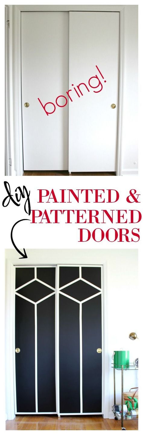 Stunning - AND she did it with paint and FrogTape! DIY Painted and Patterned Doors / Black and White Design / Black and White Decor / Interior Design Door Pattern, Diy Closet Doors, Painted Closet, Door Makeover Diy, Closet Door Makeover, Doors Ideas, Doors Makeover, Sliding Closet, Sliding Closet Doors