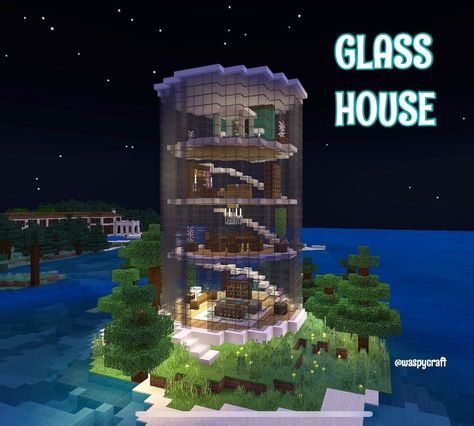 Waspy on Instagram: “Glass House, I wanted to try something different. Since I normally build realistic houses. What do you guys think? Comment below!” Minecraft Building Plans, Minecraft Beach House, Minecraft Garden, Modern Minecraft Houses, Rumah Minecraft Sederhana, Minecraft Modern, Minecraft Interior Design, Minecraft Farm, Minecraft House Tutorials